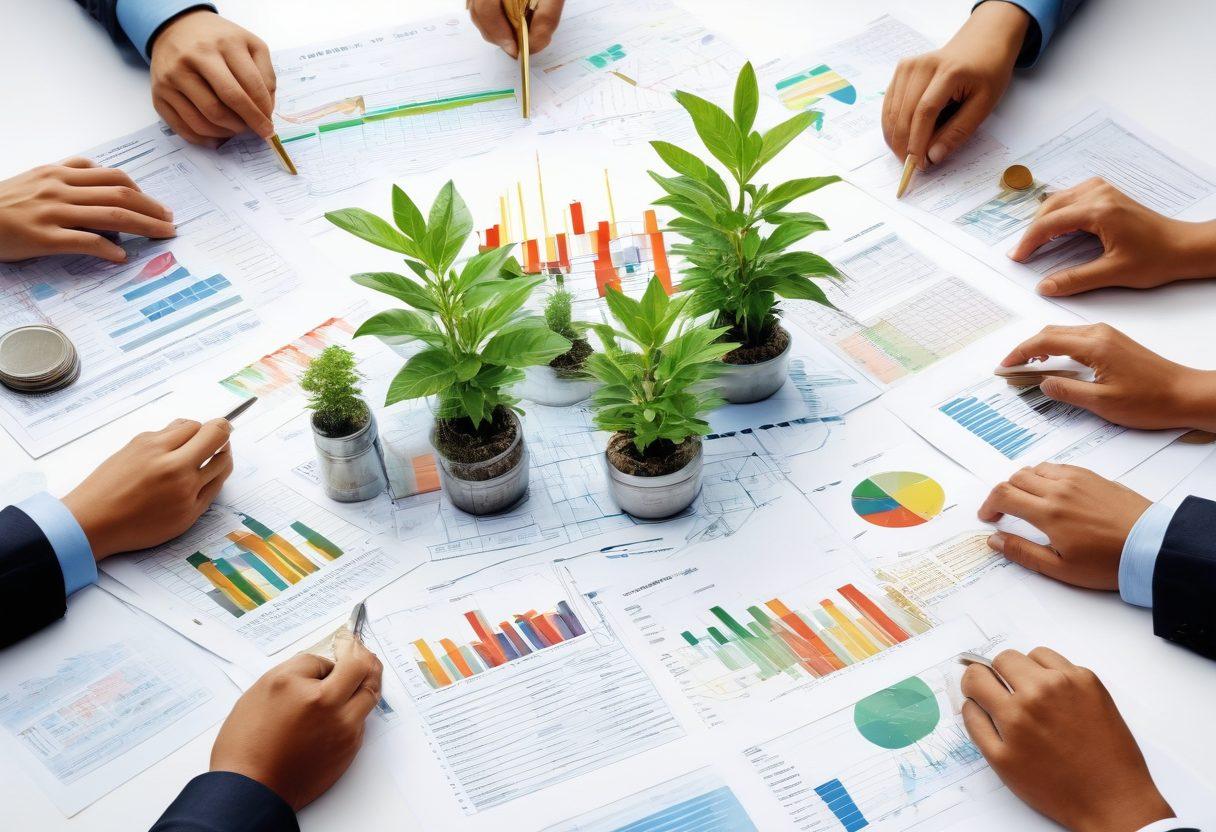 A visually striking collage depicting various elements of mutual fund investments, such as growing plants symbolizing wealth, stacks of coins, and diverse people collaborating over financial charts. Include vibrant illustrations of graphs, calculators, and a golden key unlocking a safe filled with money, representing financial strategies. The background should evoke a sense of prosperity and growth. super-realistic. vibrant colors. white background.